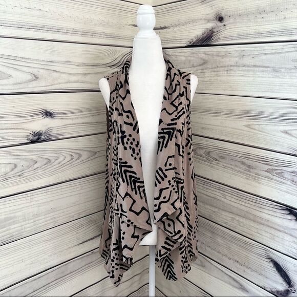 TIANELLO Sam Barraza Tan & Black Patterned Drape Front Vest Size Small - Picture 1 of 7